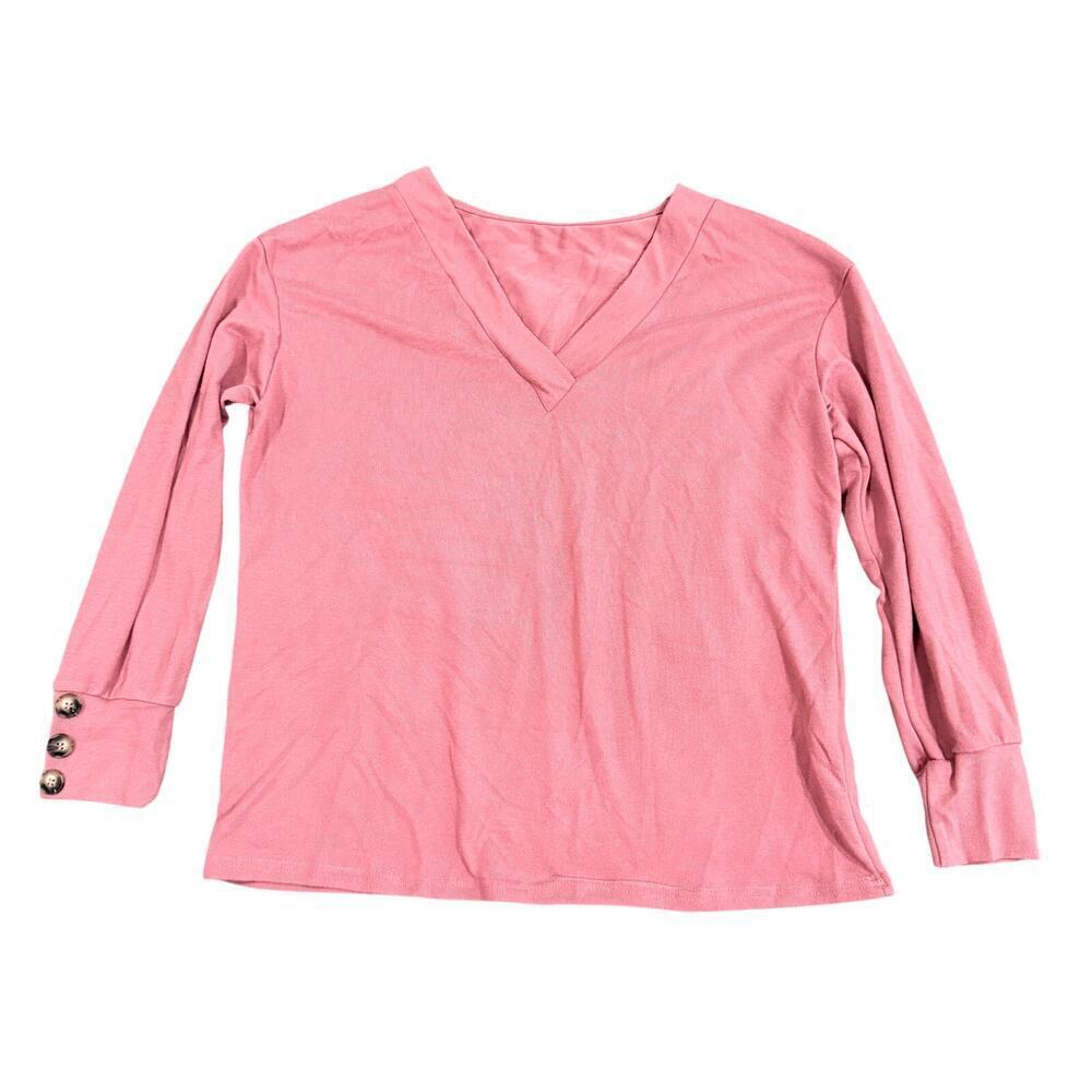 Womens' V-Neck Sweater with Accent Buttons in Mauve Pink, Size L​​